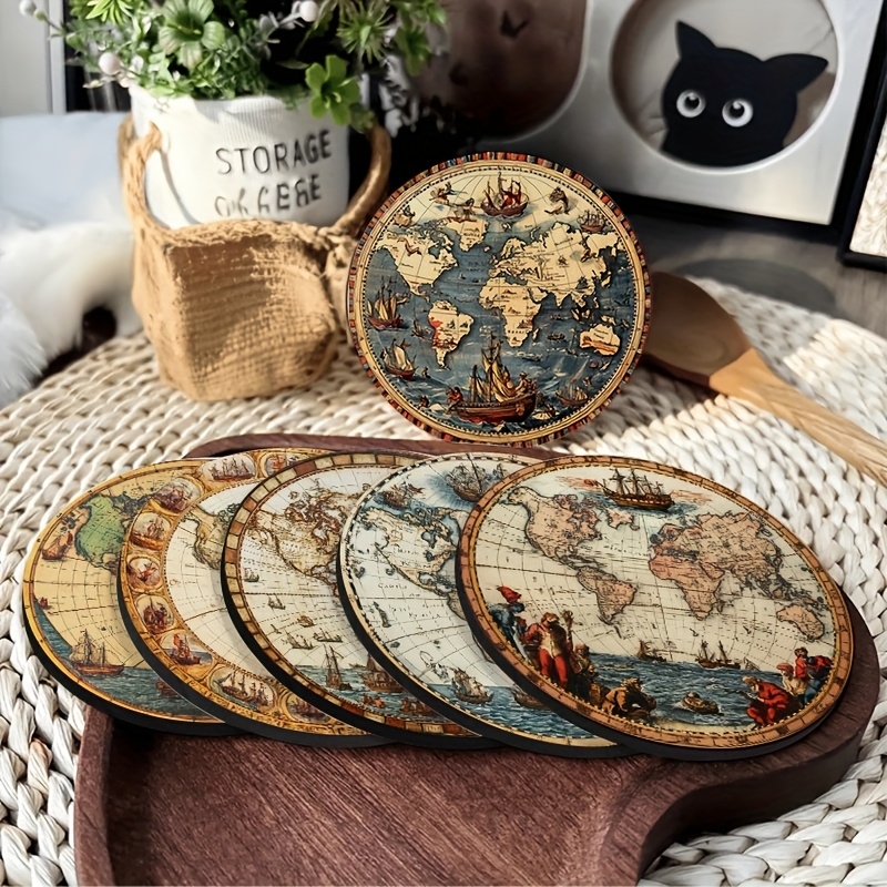 2D Retro World Map Coaster Set - Kitchen Appliances Table reseña y precio