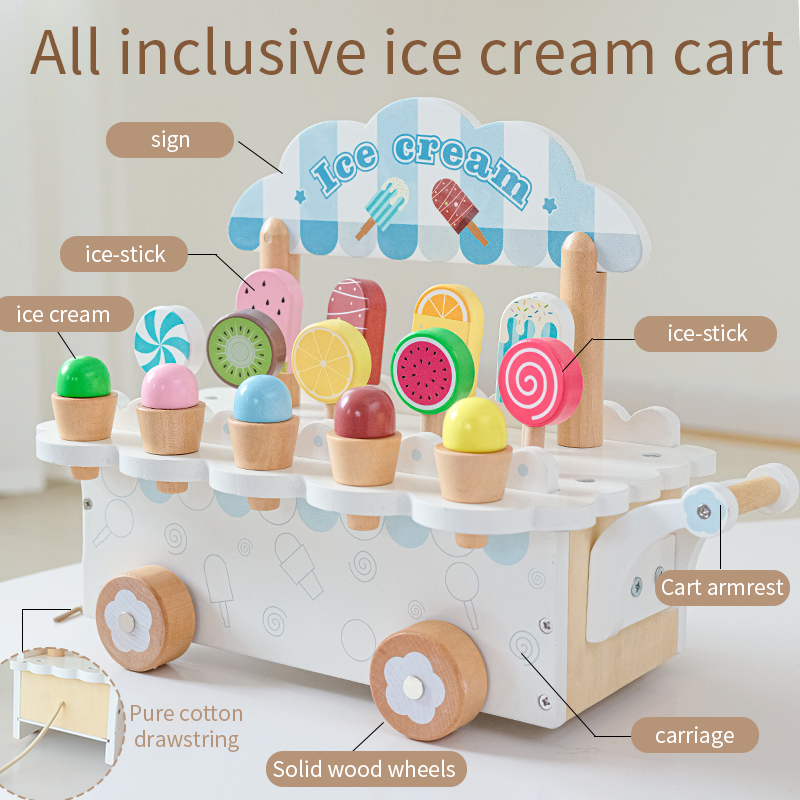 Kids Wooden Ice Cream Cart Toy - Kitchen Appliances Kids reseña y precio